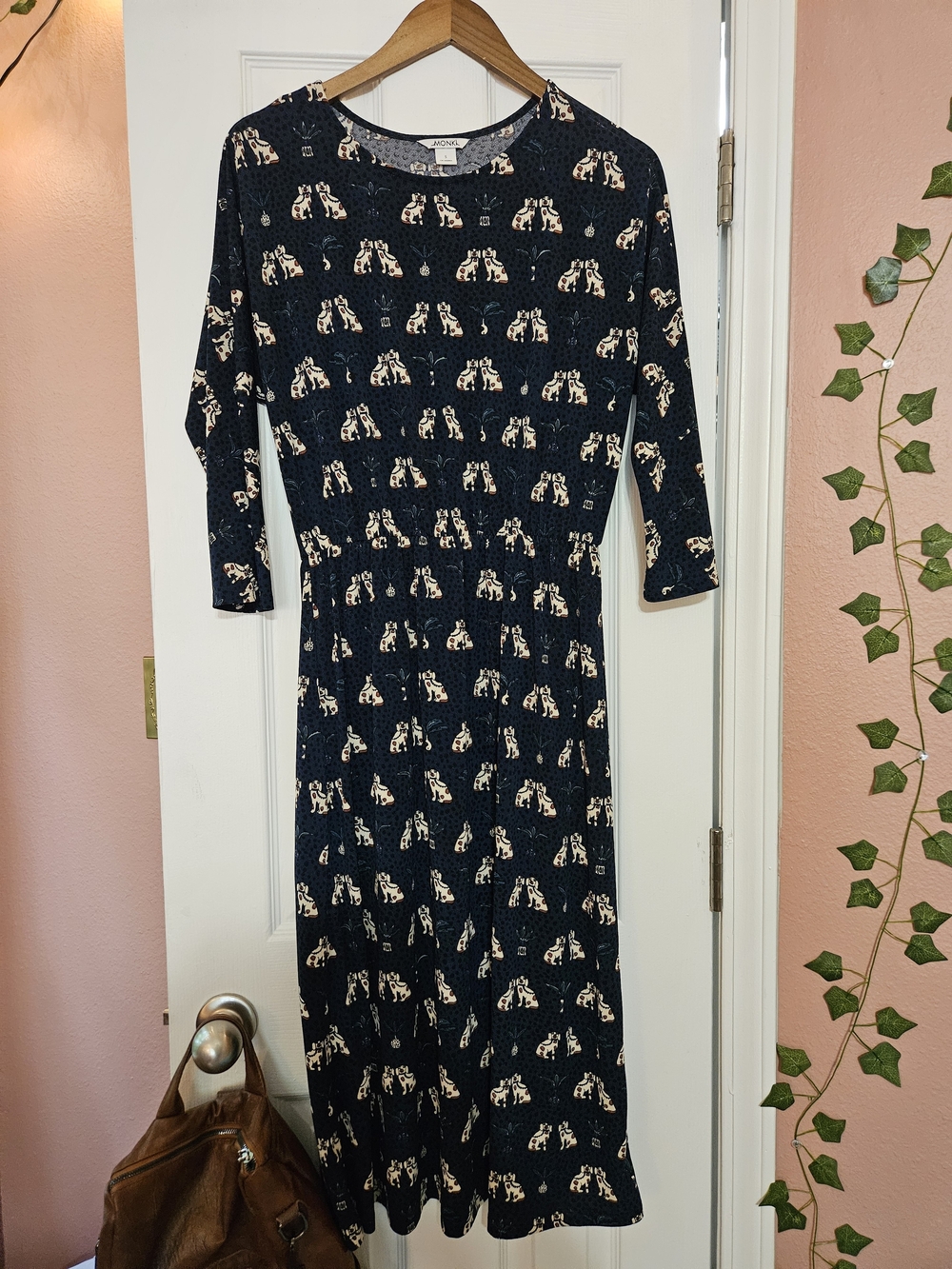 Monki Navy Dress with Cream Dog Print